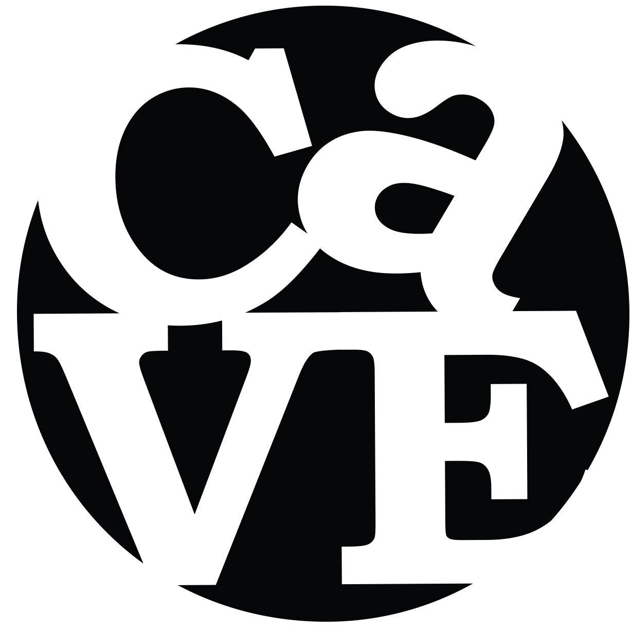 Circular black and white logo with overlapping letters C, A, V and E